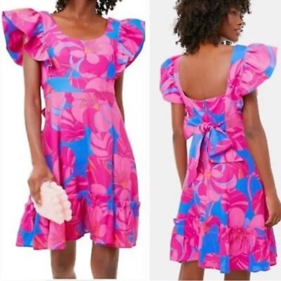 NWT Tuckernuck Wimberly Wild Azalea Edisto Linen Floral Ruffle Dress - Picture 4 of 16